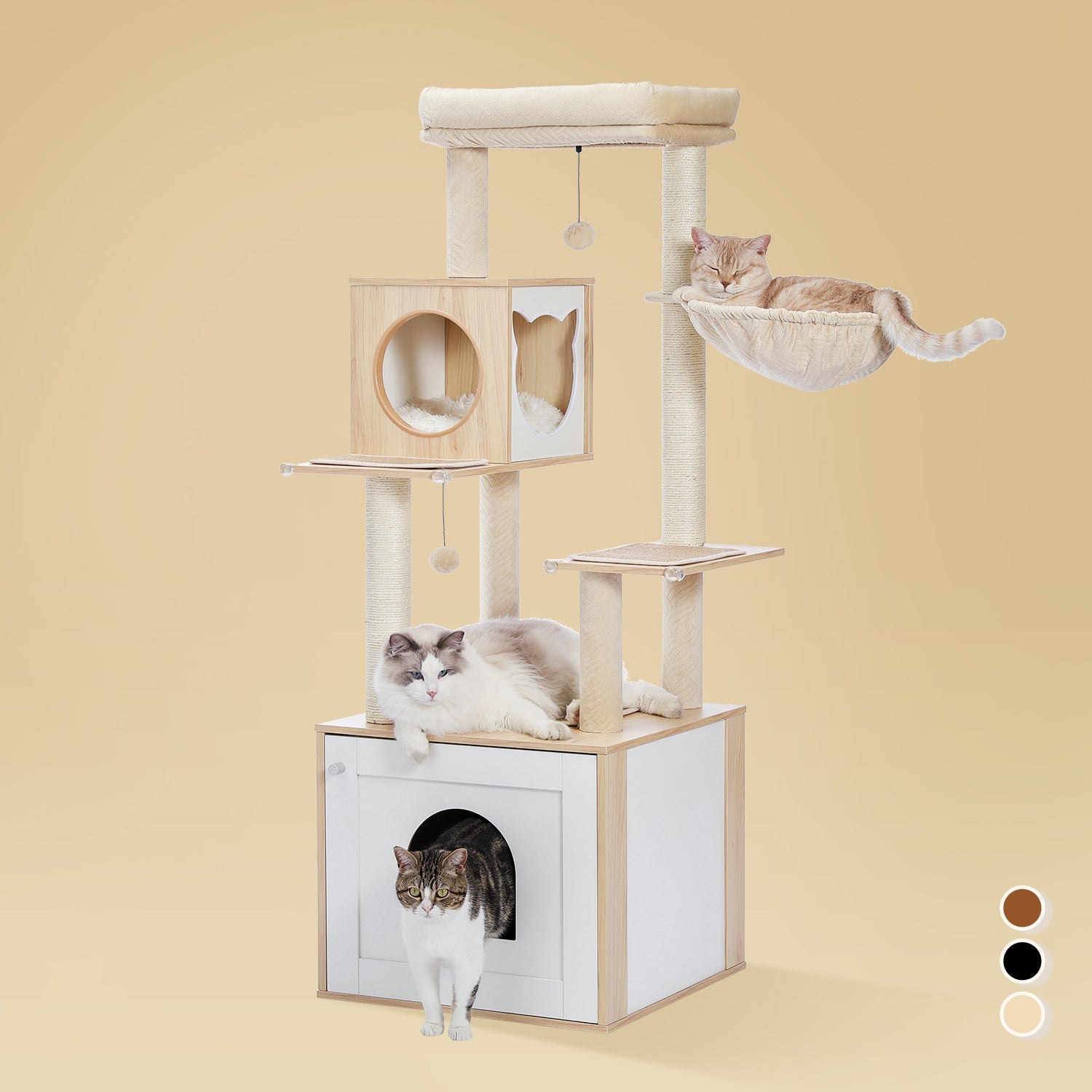 Pawzzoo Deluxe Condos Wooden Beige Cat Tower