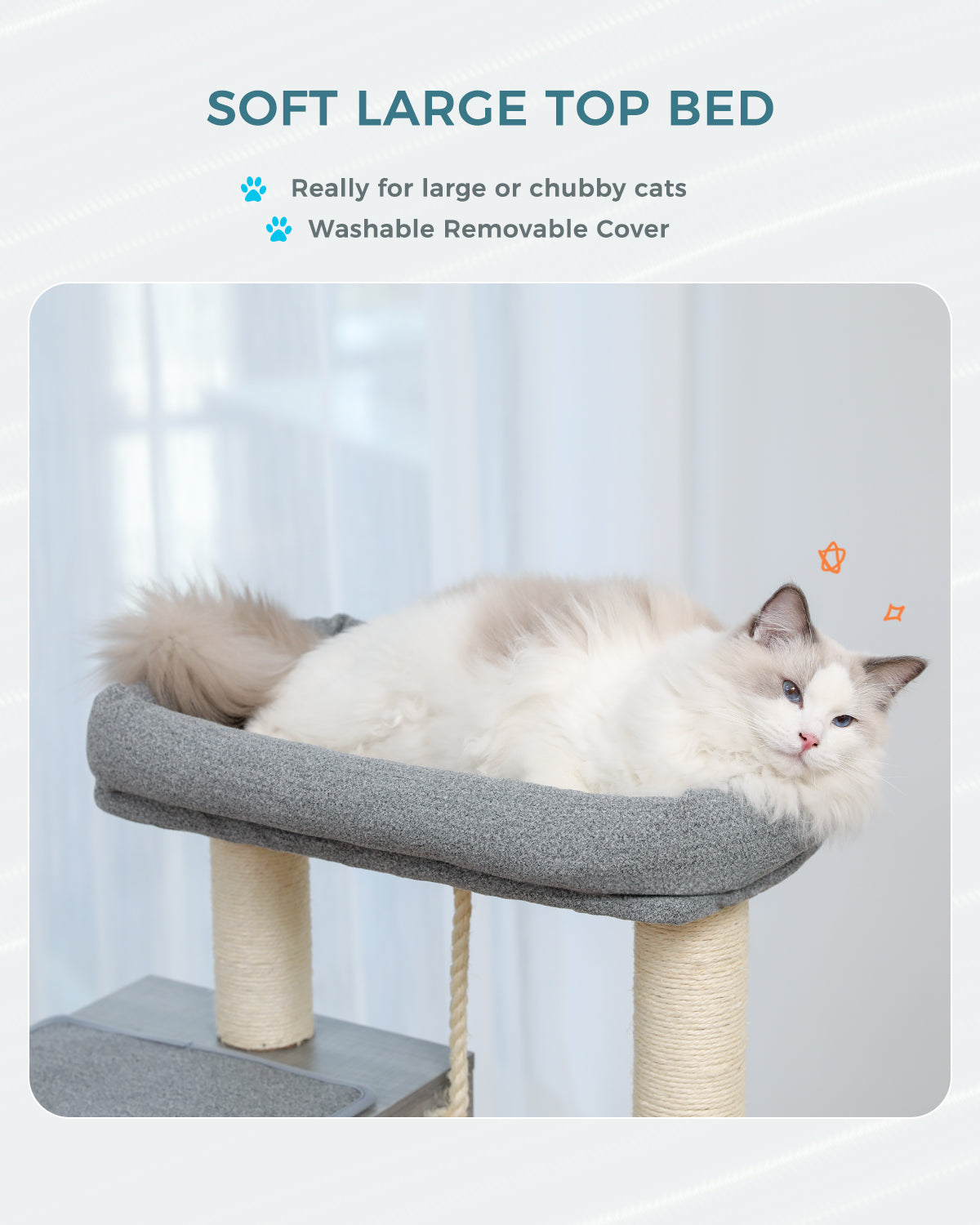 PAWZ Road Modern Cat Tree for Indoor Adult Cats, Wood Cat Tower Sturdy with Hammock for Large Cat, 52" Tall Level Kitty Condo Heavy Duty Carpet Frisco Cute Scratching Tower for Big Cats 20Lbs