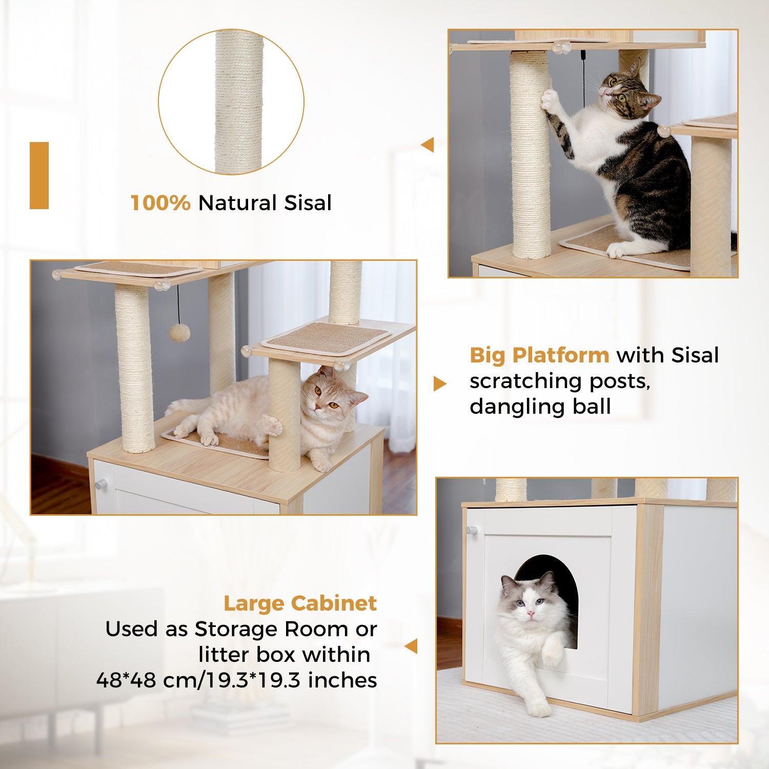 Pawzzoo Deluxe Condos Wooden Beige Cat Tower