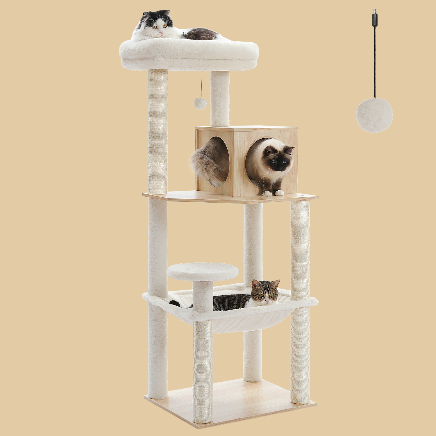 Pawzzoo 56.3-Inch Wooden Multi-Level Sisal Covered Large Cat Tree