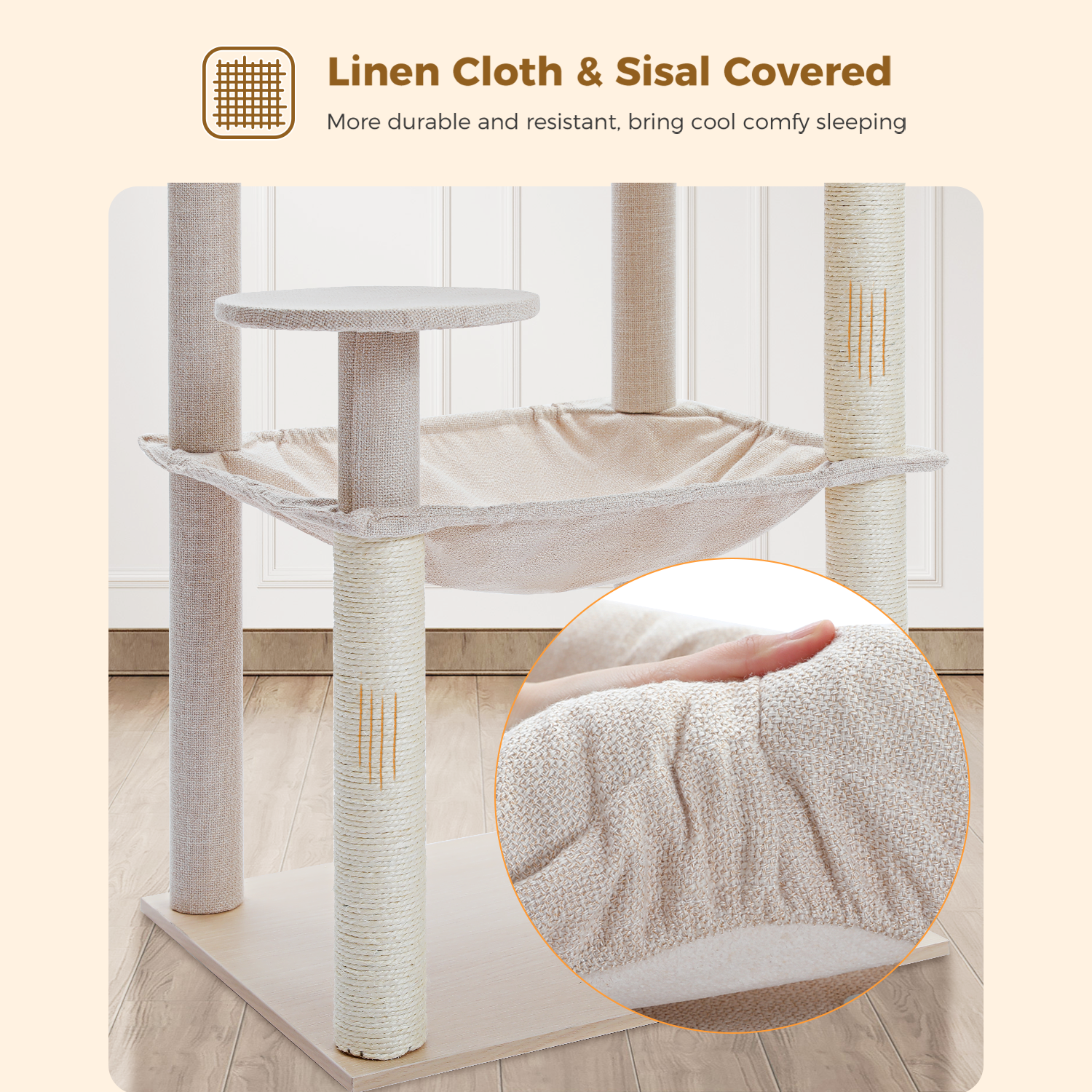 Pawzzoo 56.3-Inch Wooden Multi-Level Sisal Covered Large Cat Tree