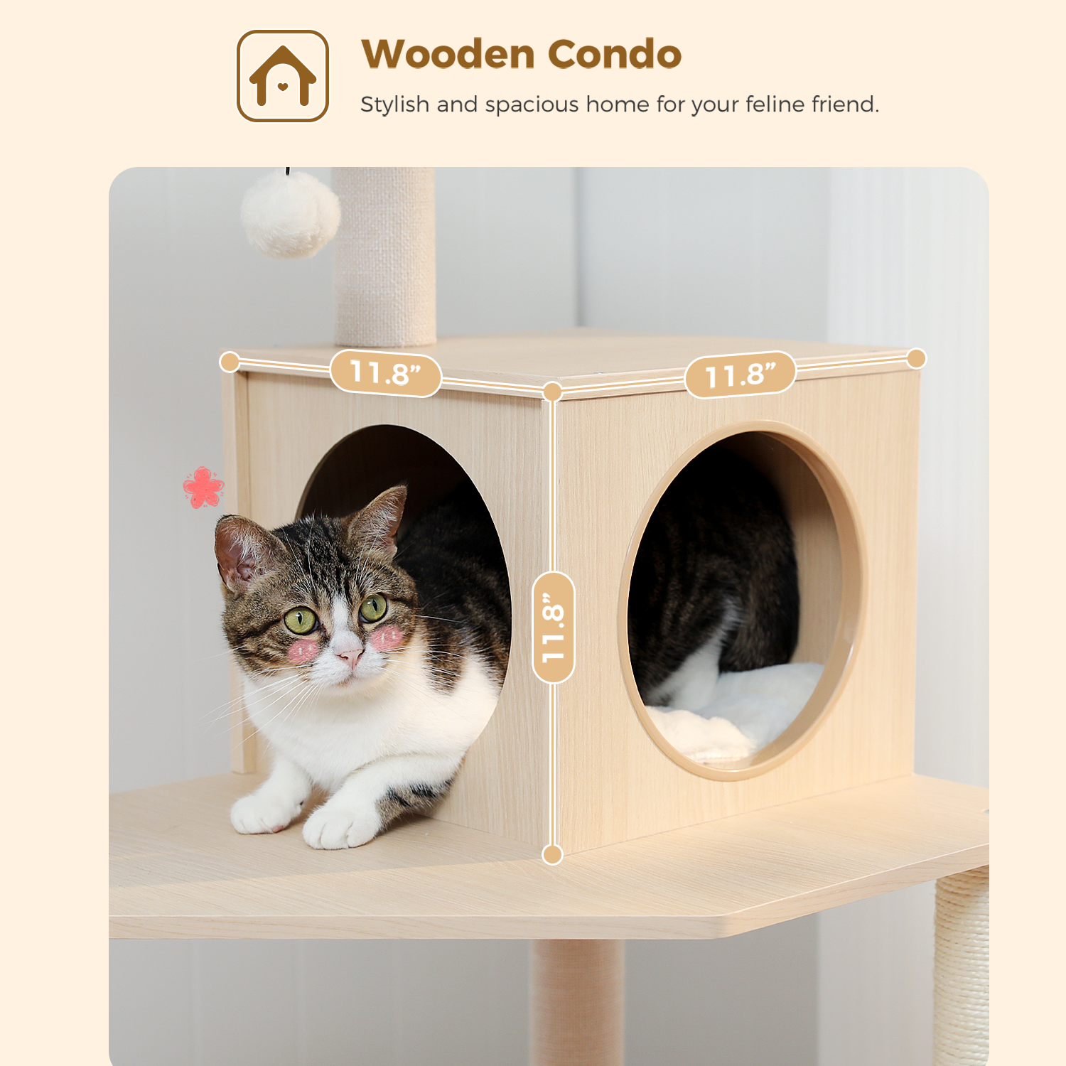 Pawzzoo 56.3-Inch Wooden Multi-Level Sisal Covered Large Cat Tree