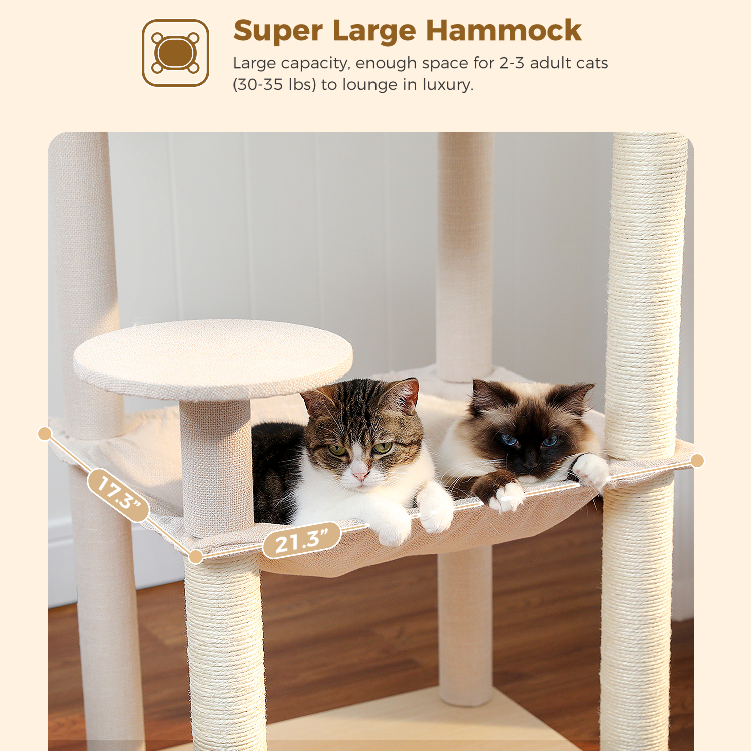 Pawzzoo 56.3-Inch Wooden Multi-Level Sisal Covered Large Cat Tree